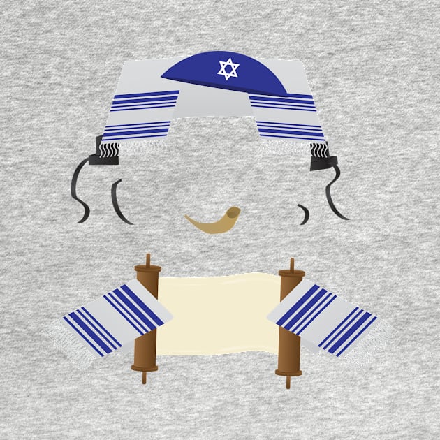 Funny Jewish design - Tallit, kippah, Torah scroll, Tefillin by sigdesign